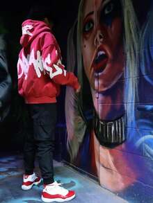 Oversized Hoodie Men Streetwear Hoodies Y2K Graphic Vintage Sweatshirt Grunge Rapper Designer Hooded Sweatshirts Tops - 紅色 - 查看 5