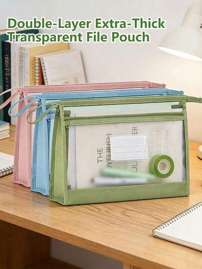 A4 Double Layer Zipper File Folder - With Transparent Front Panel For Easy Identification, And Secure Zipper Closure. Ideal For Office And School Use; Can Hold A4 And Letter Size Documents, Providing A Space-Saving Storage Solution.