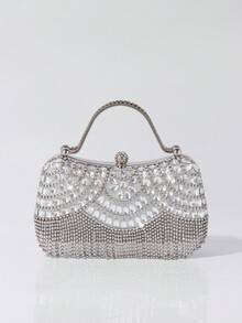 Dedoo New Rhinestone Studded Shiny Evening Clutch Bag With Tassel Decor, Gift For Women, Suitable For Party, Wedding, Banquet - Silver - View 6