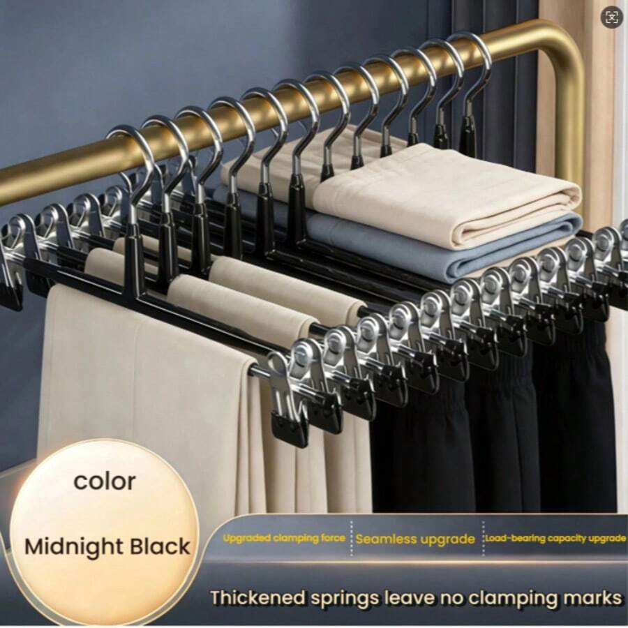 Móc treo quần chống trượt có kẹp điều chỉnh, màu đen, dùng trong tủ quần áo. - màu đen - Xem 1
