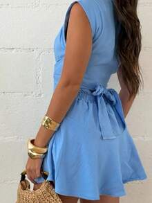 Women's Short Dress With Tailored Shorts | Muscle Shoulder | High Quality - 淺藍色 - 查看 4