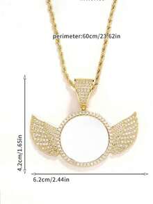 Personalized Angel Wings Rhinestone Photo Necklace, Customized Photo Necklace, Hip-Hop Style Photo Pendant, Iced Out Customized Round Photo Pendant ,For Family - Multicolor - View 8