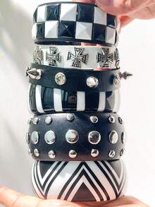 1 pieza Brazalete abierto de estilo punk gótico con cierre de presión y adorno de cruz de strass - Multicolor A - Ver 2