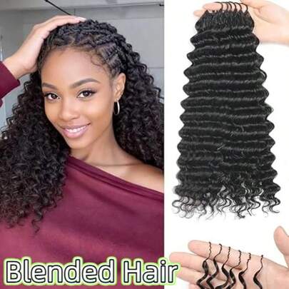 Boho Braids Human Crochet Hair In Remy Human Blended Hair Deep Wave Feather Line Boho Crochet Braids Human Hair Salon Silky Seamless Invisible For Thin Hair Woman Micro Pre Looped Crochet Human Mixed Hair Extensions