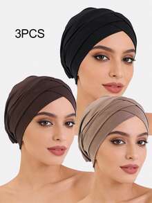 1顶/2顶女士交叉弹力针织帽，可作内搭帽、头巾帽，适合日常佩戴 - 彩色 - 查看 24