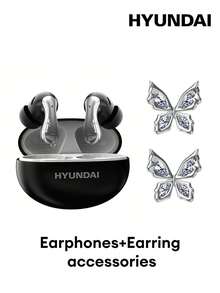 HYUNDAI HY-Y01 Bluetooth Earphone Combo Set With Ear Clip, Semi-In-Ear High-Definition Surround Stereo Sound Quality With Sensitive Microphone, Voice Call, LED Power Display, Music, Sports, Gaming, Low Latency, Long Battery Life, Comfortable Wireless Earbuds - Multi-color + Purple Butterfly Ear Clip - View 4
