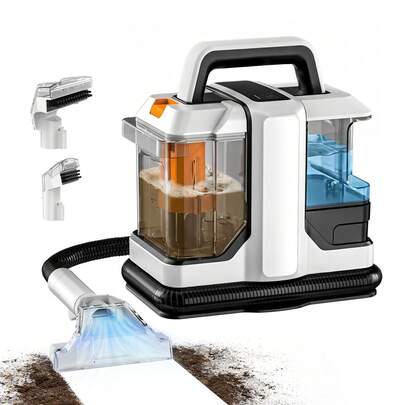 15Kpa Suction Handheld Carpet Vacuum Cleaner, Suitable For Home, Sofa, Car Interior, Pet Bed Fabrics, Wet & Dry Use, Portable Carpet Cleaning Machine, Strong Deep Cleaning For Sofa, Pet, Car Seat, Soft Pad And Furniture Stains, Equipped With Dual-Size Brush Heads (White), Spot Cleaning Vacuum, Carpet/Sofa Cleaner