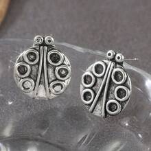 1 Pair Fashionable & Creative Round Stud Earrings With Unique Insect Pattern, Suitable For Daily Wear And Vacation, A Perfect Surprise Gift For Her - Antique Silver - View 3