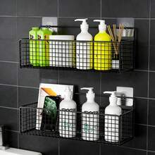 1pc Bathroom Storage Rack, Wall Mounted Bathroom Organizer Basket, Rustproof Metal Wire Mesh Bathroom Shelf, Adhesive Hanging Storage Basket, Suitable For Bathroom Wall - Multicolor - View 4