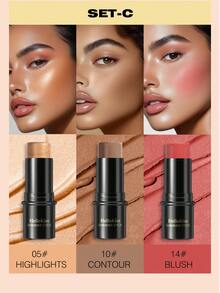 HelloKiss Bộ 3 thỏi phấn bắt sáng và tạo khối, dưỡng ẩm, mịn mượt, dễ tán, lớp nền lì, chống thấm nước, lâu trôi, tạo hình tự nhiên, phù hợp cho người mới bắt đầu và mọi loại da, sử dụng hàng ngày và dự tiệc. - Nhiều màu - Xem 4