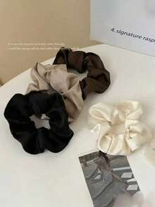 4pcs Women's Silky Satin Black White Brown 9cm/3.54in Scrunchies Fashion Versatile Premium Elegant Hair Ties Hair Accessories Suitable For Daily Outings Casual Parties Commuting Vacations Hair Styling Ponytails Hair Buns Face Washing Bathing Makeup Matching Clothes Use Jewelry Headwear Accessories Rubber Bands Holiday Accessories Hair Elastics Hair Rope Elastic Hair Tie - Multicolor - View 4
