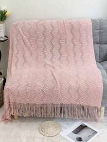 Manta de punto acogedora con detalle de volantes para todas las estaciones, multiusos & cómoda para acampar, sofá, tomar el sol y siestas, manta de punto con ribete de volantes, manta de camping - Franja de burbujas rosa - Ver 6