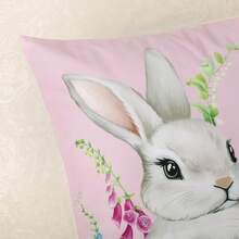 Bonhause Primavera Conejo Rosa Fundas de Cojín 45 x 45 cm Terciopelo Decorativo Funda de Cojín Conejo Flor Huevos de Pascua Fundas de Cojín Decorativas para Sofá Dormitorio Hogar Decoración Pascua - 1 - Ver 5