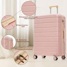 Luggage Set, M-L-XL Set, ABS Hard Shell Suitcases, Durable Luggage Sets, Suitcases With Spinner Wheels And Lock, With Toiletry Bag - Pink - View 4