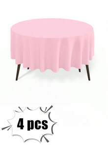 1/4/10/15 Packs Disposable Plastic Table Cloth, 84" Round Tablecloth, Leakproof & Sturdy Decorative Table Covers For Picnic, Party And Outdoor, White,Round White Plastic Disposable Tablecloth , Party & Event Decorative Cover - View 16