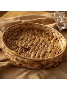 1pc/3pcs Handwoven Round Storage Basket, Round Serving Tray, Camping Living Room Farm Display Tray, Woven Gift Tray, Shelf Basket, Suitable For Storing Small Household Items - Khaki - View 8