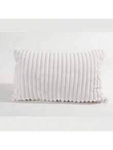 1 pieza Funda de almohada de piel de conejo sintética a rayas, sin relleno de almohada, cierre con cremallera, funda de almohada suave y acogedora, desmontable y fácil de usar para un sueño cómodo - blanco lechoso - Ver 8