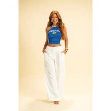 Women's Cropped Top, Brazil Edition, Halter Neck, Tie Closure - Blue - View 5