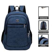 Two-Piece Set Of Large, Functional Men's Backpacks For School, College, And Work - Blue - View 2
