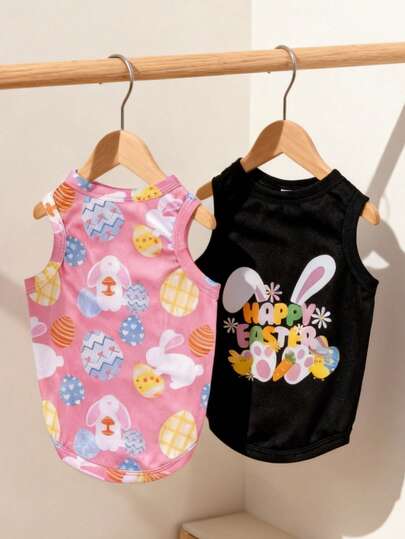 LUCKIE PAL 一件复活节兔子和彩蛋印花背心，适合吉娃娃及小型犬，防跳蚤，保暖，透气，室内外均可穿着。