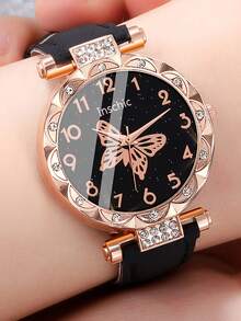 6件套女士优雅时尚精致蝴蝶表盘石英表套装，包含珍珠蝴蝶手链、项链、戒指、耳环首饰套装，适合作为女士生日/节日礼物、毕业礼物、返校礼物、家庭聚会礼物、庆祝活动礼物，是理想的毕业礼物，也是完美的母亲节礼物。 - 彩色 - 查看 3