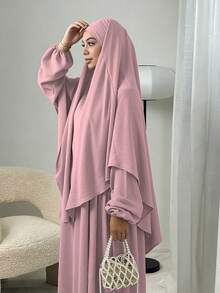 3件組 Khimar+Abaya 柔軟祈禱套裝，長款 Abaya 配對希賈布，休閒外出必備單品（希賈布+洋裝+腰帶） - 彩色 - 查看 42