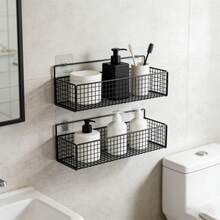 1pc Bathroom Storage Rack, Wall Mounted Bathroom Organizer Basket, Rustproof Metal Wire Mesh Bathroom Shelf, Adhesive Hanging Storage Basket, Suitable For Bathroom Wall - Multicolor - View 5
