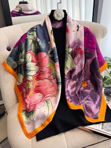 1条优雅印花90厘米方巾，适合休闲时尚的户外佩戴，可用作头巾、发带、披肩，是您服装的完美配饰，也是海滩、度假、旅行的必备单品。 - 彩色 - 查看 6
