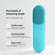 Electric Silicone Facial Cleansing Brush With Red Blue Light Therapy USB Rechargeable Beauty Instrument For Home Personal Care - Blue - View 5