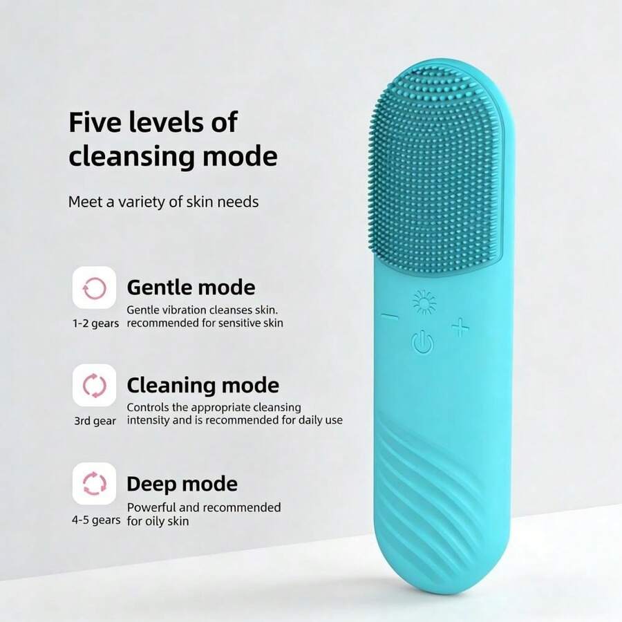 Electric Silicone Facial Cleansing Brush With Red Blue Light Therapy USB Rechargeable Beauty Instrument For Home Personal Care - Blue - View 1