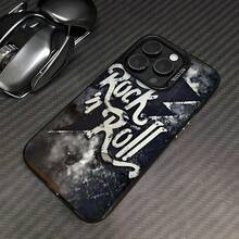 Gráfico blanco de rock and roll desgastado sobre fondo negro.funda de teléfono Fundas compatibles con ,Apple,VIVO,OPPO,,, y Honor.Fabricadas en silicona TPU,ofrecen protección contra golpes y caídas. - Negro - Ver 3