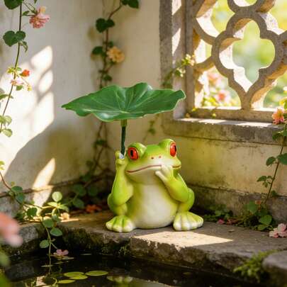 Tượng ếch bằng nhựa resin sáng tạo, thiết kế ô hình lá sen độc đáo, thích hợp trang trí ao vườn, đài phun nước, hòn non bộ. Tượng nhựa resin bền, chống thấm nước, hình tượng động vật dễ thương cho cảnh quan ngoài trời, lan can ban công, trang trí suối sân sau.