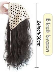 24英寸水波纹半头假发，耐热合成长波浪卷发接发，棕色和灰棕色半头假发，适合女性日常佩戴 - 彩色 - 查看 7