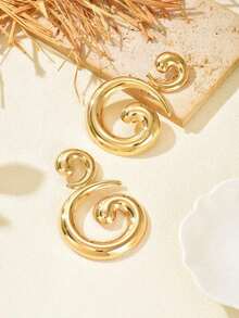 Fashionable Exaggerated Personalized Gold Spiral Geometric Pendant Earrings, Elegant Design Versatile Jewelry For Women, Suitable For Daily Wear, Party, Gathering - 黃金 - 查看 4
