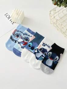 Disney 1/5 Đôi tất trẻ em, tất dài đến bắp chân cho trẻ em, họa tiết hoạt hình dễ thương, phù hợp mọi mùa, tất hình nhân vật Stitch - Nhiều màu - Xem 8
