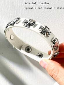1 pieza Brazalete abierto de estilo punk gótico con cierre de presión y adorno de cruz de strass - Multicolor A - Ver 4