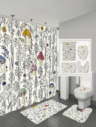 Bộ 1/4 rèm tắm họa tiết nấm, bộ rèm tắm polyester chống thấm nước dễ thương và thời trang kèm 12 móc, trang trí phòng tắm - Rèm tắm polyester chống thấm nước, thảm tắm chống trượt, thảm nhà vệ sinh hình chữ U, kèm 12 móc - Phong cách hiện đại, phù hợp trang trí nhà cửa, trang trí phòng tắm và phụ kiện, dễ dàng vệ sinh và bảo quản, quà tặng tân gia - Phù hợp cho mọi mùa.