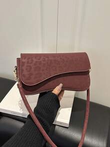Fashionable Leopard Print Asymmetrical Flap Vintage Minimalist Elegant Shoulder Bag - Burgundy - View 5