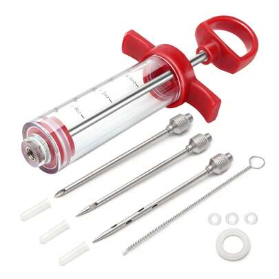  Ofargo Plastic Meat Injector Syringe, 1-Oz Red Marinade Injector With Screw-On Needles For BBQ Grill Turkey