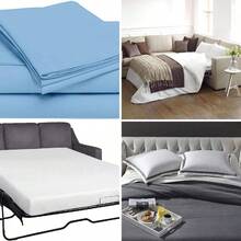 Sleeper Sofa Bed Sheet, 400 Thread Count, 4 Piece Set, Deep Pocket Fitted Sheet, Soft Wrinkle Breathable, Luxury Hotel Quality, Fits Up To 6 Inch Mattress ( Sky Blue) - Queen 6" Drop + Sky Blue Solid - View 1