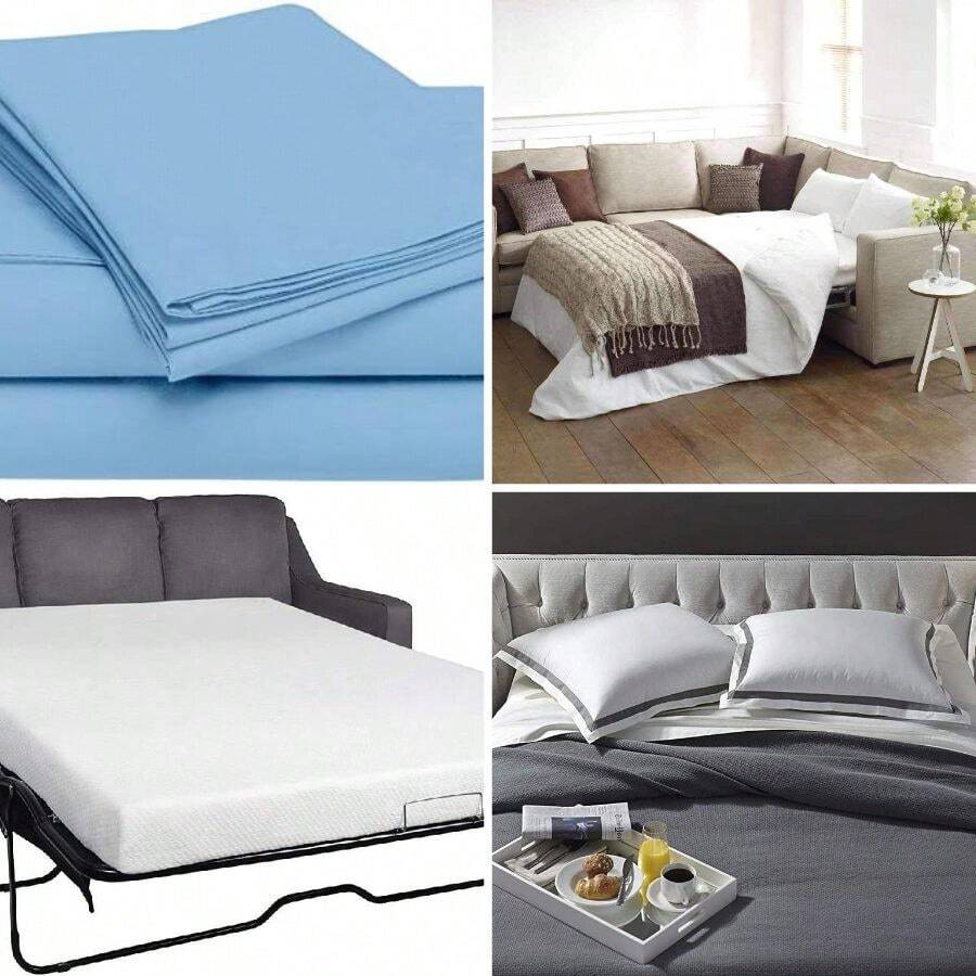 Sleeper Sofa Bed Sheet, 400 Thread Count, 4 Piece Set, Deep Pocket Fitted Sheet, Soft Wrinkle Breathable, Luxury Hotel Quality, Fits Up To 6 Inch Mattress ( Sky Blue) - Queen 6" Drop + Sky Blue Solid - View 1