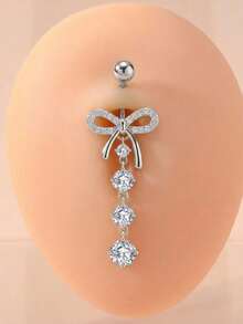 CIZME 1 chiếc khuyên rốn dáng dài gợi cảm bằng thép không gỉ màu bạc, trang sức xỏ rốn hình trái tim đính đá CZ và nơ, trang sức xỏ rốn, quà tặng cho phụ nữ và bé gái, thích hợp đeo hàng ngày, dự tiệc, đi chơi đêm, tụ họp xã hội. - Bạc - Xem 4