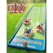 Triple Water Slides For Backyard 20FT Water Slide W/ 3 Bodyboards 1 Inflatable Football Outdoor Lawn Slip-N-Slider Yard Game W/Splash Fun Summer Toy Family Party Gifts For Boys Girls - As Pic - View 7