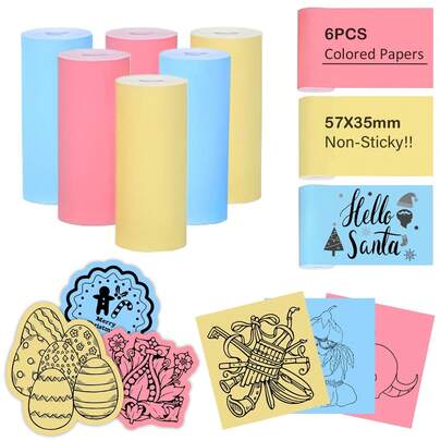 Carta termica per stampante 57 x 25 mm rosa/blu/giallo, senza adesivo, senza inchiostro, ideale per memo, foto, note, immagini, perfetto come regalo di Natale e Capodanno, carta per stampante tascabile