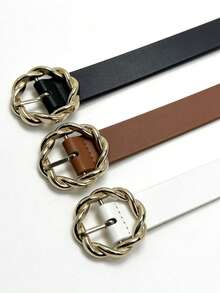 3pcs/1pc Women's Fashion Buckle Waist Belt, Suitable For Dresses - Twisted Round Button - View 7