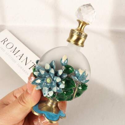 1 Chai nước hoa tráng men hình hoa sen cổ điển 15ml chống rò rỉ, chai đựng nước hoa trang trí bằng thủy tinh pha lê sang trọng có thể tái sử dụng, kèm 1 phễu, 1 ống nhỏ giọt và 1 vòi rót, hộp đựng tinh dầu tái sử dụng dùng trang trí nhà cửa, quà tặng DIY trị liệu bằng hương thơm cho phái nữ.