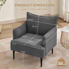Sillón individual moderno tapizado en lino – Asiento cómodo y ergonómico – Cojines desmontables, reposabrazos anchos, patas metálicas resistentes – Ideal para sala, dormitorio y oficina - Gris - Ver 7