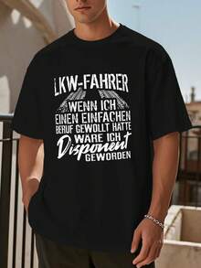 Camiseta masculina Summer TopsGerman For Truck Driver - 100% algodão pesado 180gsm, texto em alemão e estampa "Semi-For Truck", gola redonda casual, manga curta, caimento confortável para todas as estações, ideal para caminhoneiros e entusiastas da direção (lavável à máquina) - Perfeita para usar em camadas ou como peça principal. Tamanhos grandes. - Branco - Ver 6