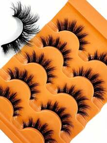 New 5Pairs Manga Lashes Cat Eye Lashes Faux Mink Eyelashes Fox Eye Eyelashes Natural Full False Eyelashes Cosplay Travel Essentials Makeup Tools Strip Lashes, Lashes, Eyelashes, Fake Lashes - 黑色 - 查看 3