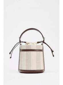 Brand Woven Bucket Bag For Women 2026 New Model Cylindrical Handbag With Double Handle Crossbody Shoulder Bag - Light Beige - View 1